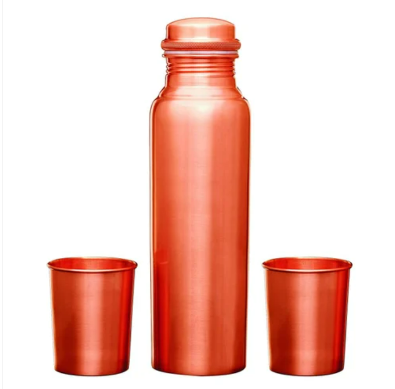 Signora ware Matt Copper water Bottle with 2 Glass Signora ware Matt Copper water Bottle with 2 Glass