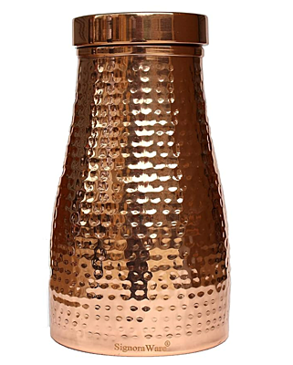 Signora ware Damaru Copper water bottle With 2 Glass Set(Hammered) Signora ware Damaru Copper water bottle With 2 Glass Set(Hammered)