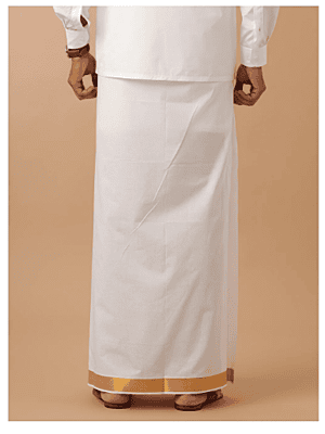 Mens Single Dhoti white with Gold jari 1 1/2" Aruthra