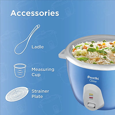 Preethi Glitter 1.8L Double Pan Electric Rice cooker (Blue)